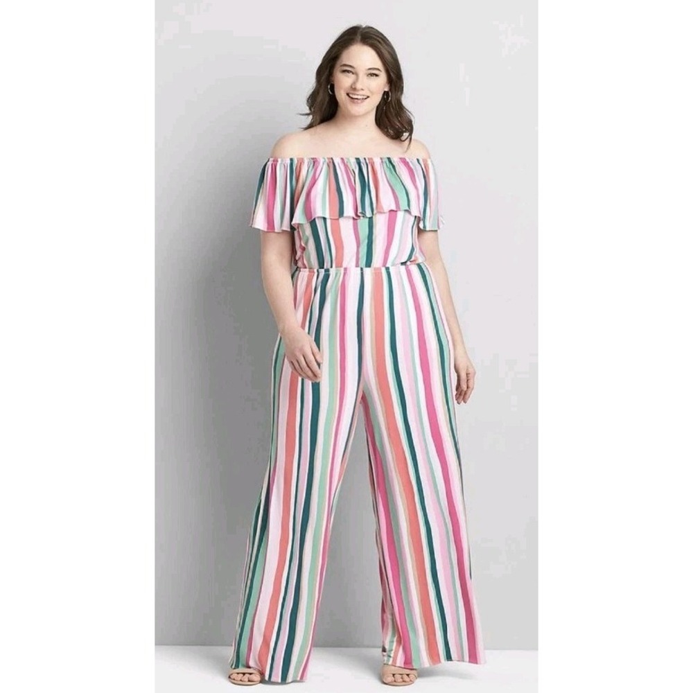 NEW LANE BRYANT PLUS SIZE STRIPED MULTI WAY OFF THE SHOULDER MAXI DRESS 14/16‎